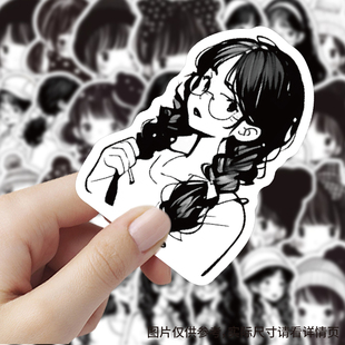 120张黑白简笔画少女头像贴纸素描绘画卡通装饰手账行李箱diy贴画