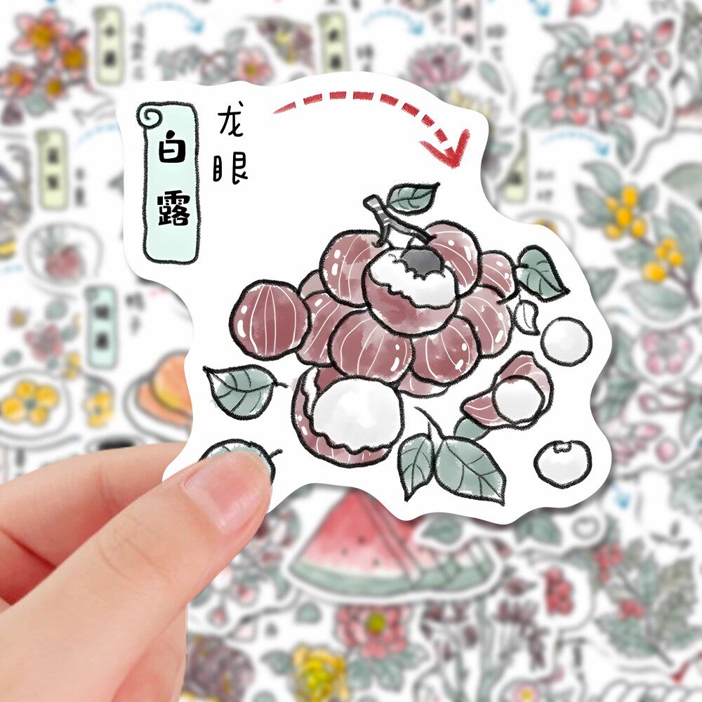 96张二十四节气美食与鲜花令贴纸中国传统知识手机笔记本贴画防水