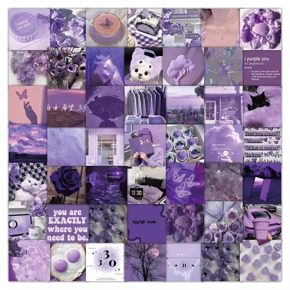 ins风色系贴纸合集紫绿粉蓝色小清新风景治愈系diy装饰手机壳贴画