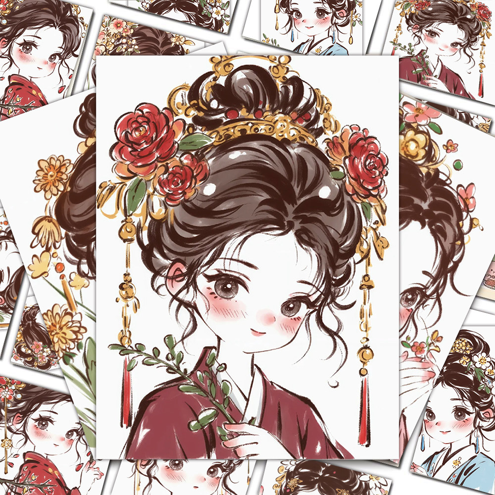 十二花神Q版簪花仕女贴纸