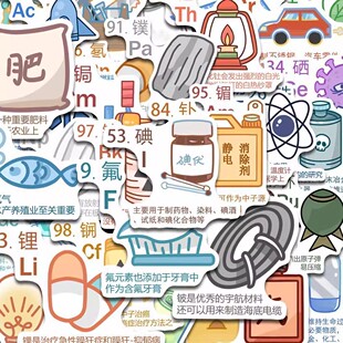 122张化学元素周期表贴纸物质成分用途介绍贴画学习diy手账新款