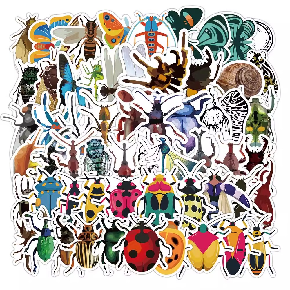 120张昆虫动物贴纸蝴蝶蜻蜓