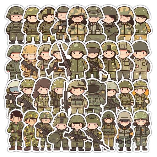 迷彩服小士兵贴纸Q版卡通小图案