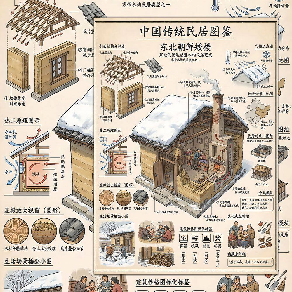 中国传统民居图鉴】加大张地域建筑文化古代建筑艺术知识科普贴纸