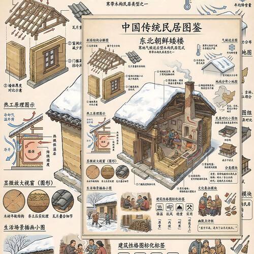 中国传统民居图鉴加大张建筑贴纸