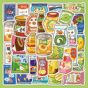 60张原创卡通零食贴纸 饰小贴画 不侵权水果配文甜品蛋糕行李箱装