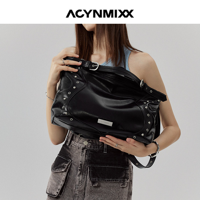 Acynmixx轻奢小众铆钉机车包女大容量托特包单肩斜挎包复古手
