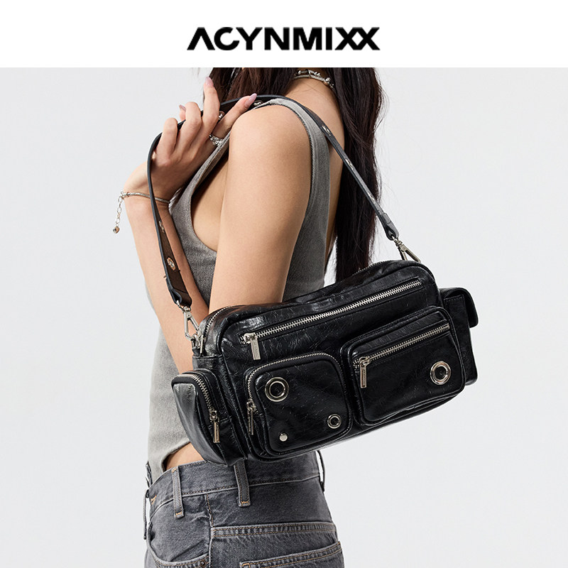 Acynmixx原创潮酷机车包女高级感多口袋单肩腋下包小众复古斜