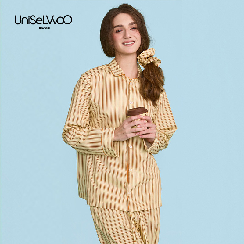 呦卧睡衣女款2026新款全棉100%睡衣条纹纯棉家居服春季情侣装睡衣