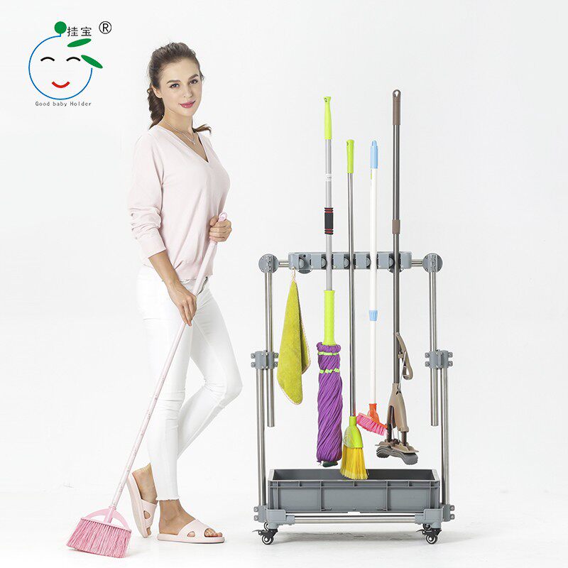 挂宝可移动l落地式拖把架扫把挂架墩布挂钩地拖夹子清洁收纳置物