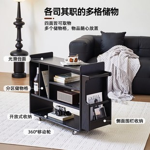 爱必居实木边几可移动小推车沙发柜子家用客厅角几边柜置物架黑色