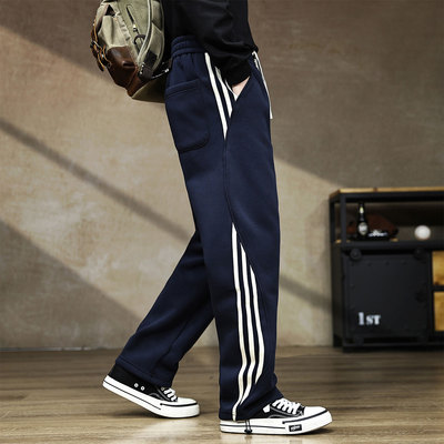 美式复古侧边三条杠加绒休闲裤潮