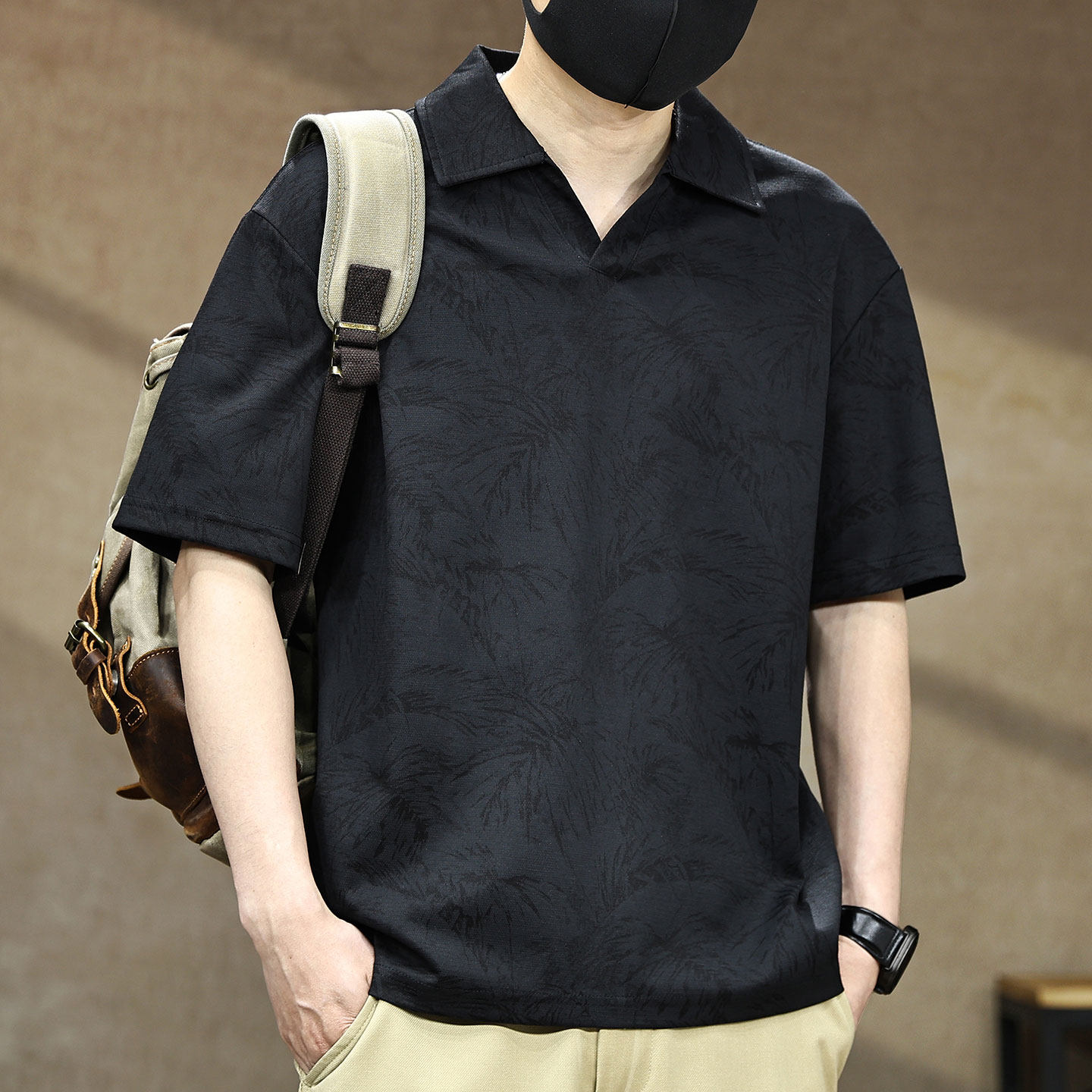 高级感老钱风提花短袖T恤男士夏季潮流宽松休闲翻领POLO衫体恤