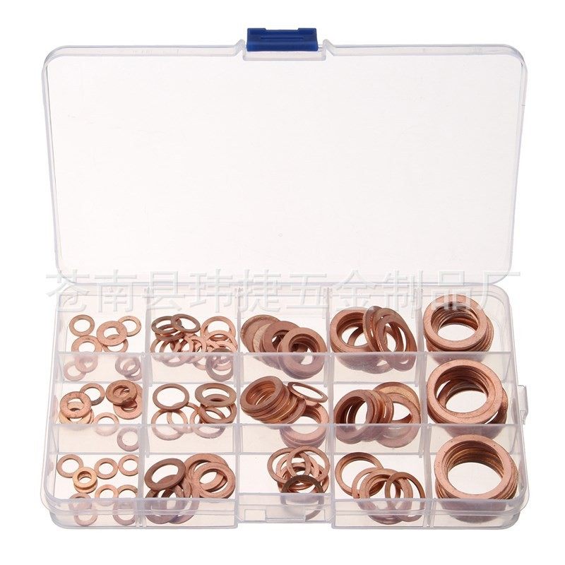 跨境货源  150pcs 盒装 紫铜垫片盒装垫圈 紫铜油封密封垫圈