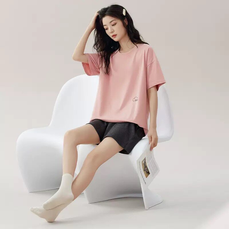 纯棉家居服套装女夏季短袖短裤薄家居服加工定制