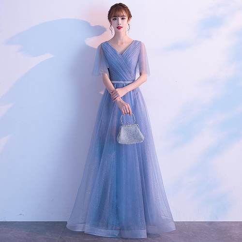 2026新款大合唱演出服女长裙蓝色