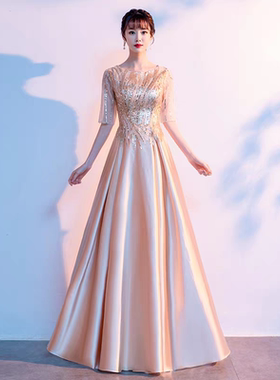 大合唱团演出服装成人女指挥朗诵比赛主持人宴会晚礼服长款连衣裙