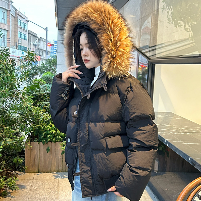 2025冬新款韩版东大门羽绒服女短款大毛领宽松休闲加厚小个子外套