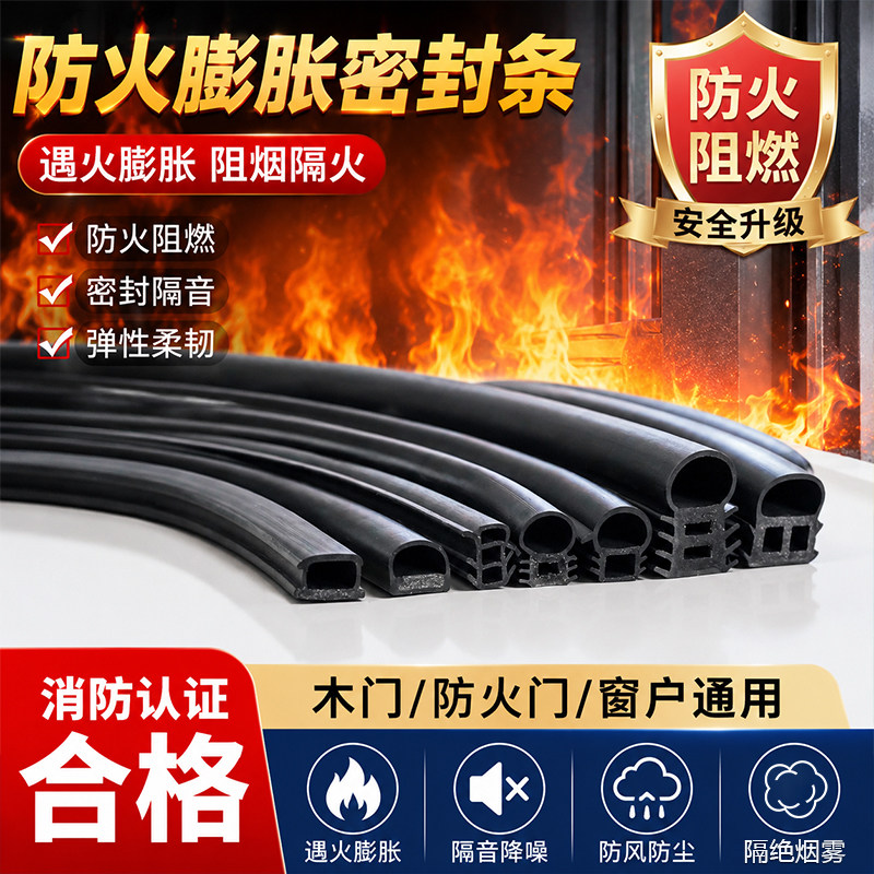 防火膨胀密封条游艇船用防盗门窗口字型日字型双口型复合带泡胶条