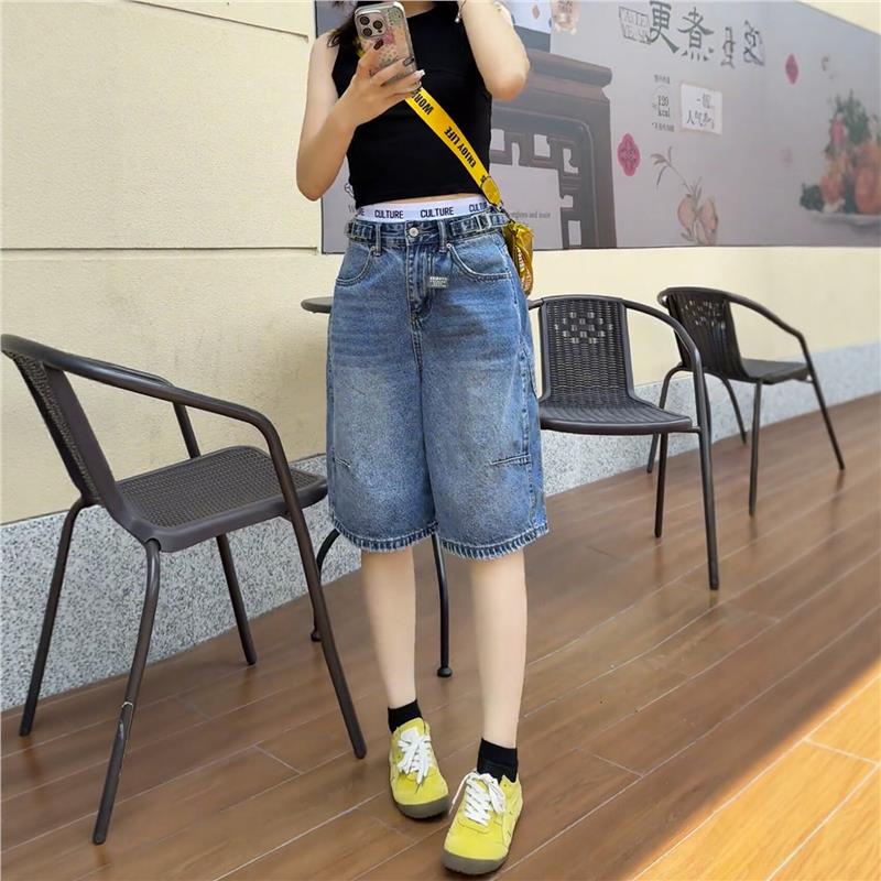 阔腿牛仔裤女夏季新款高腰五分裤