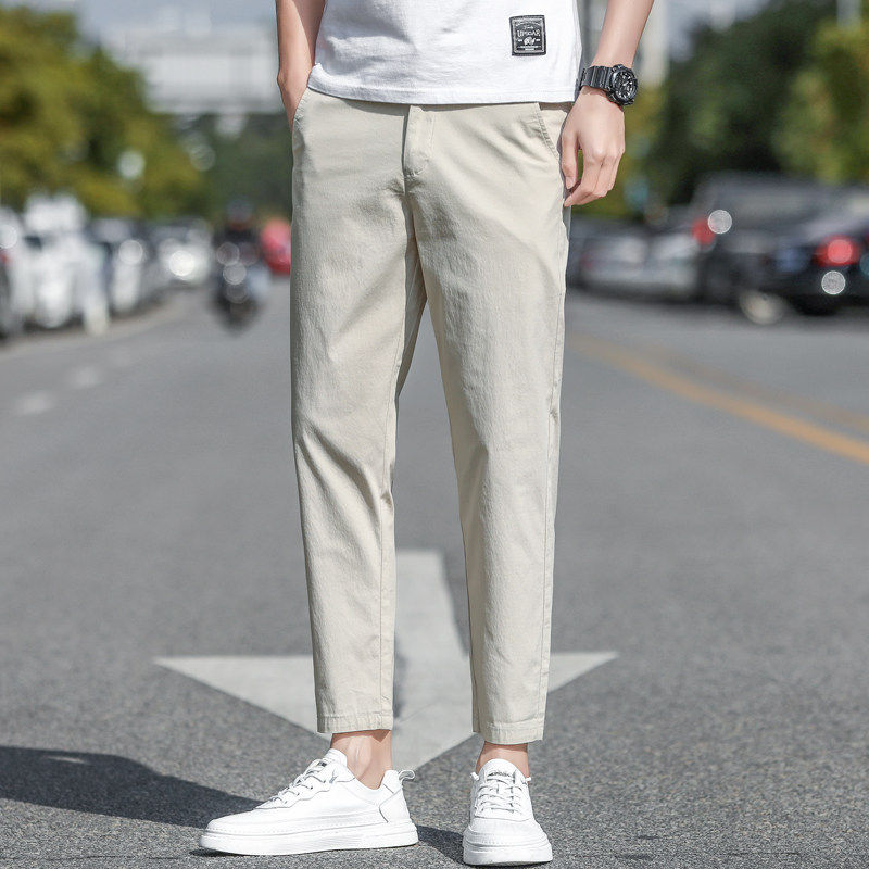 夏季新薄款冰丝中青年休闲裤男士九分裤修身直筒潮牌百搭运动裤子
