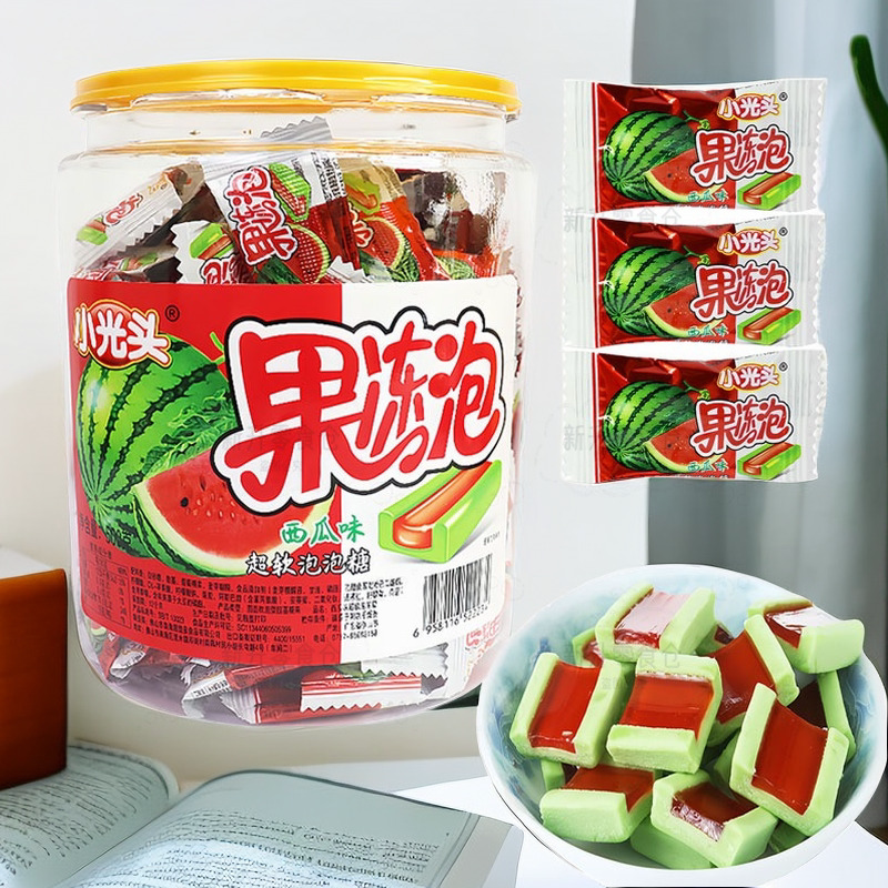 桶装果冻西瓜果味泡泡糖超软口香糖夹心儿童怀旧糖果零食