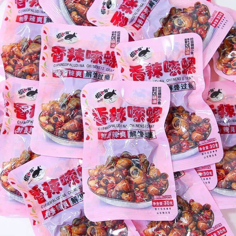 【低价热卖】抓鱼的猫30g嗦螺香辣田螺螺丝下酒零食熟食开袋即食