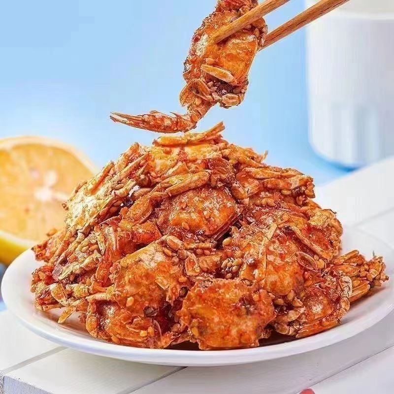 山东特产即食香辣小海蟹海味儿时零食麻辣海鲜小吃甜辣香脆小蟹干