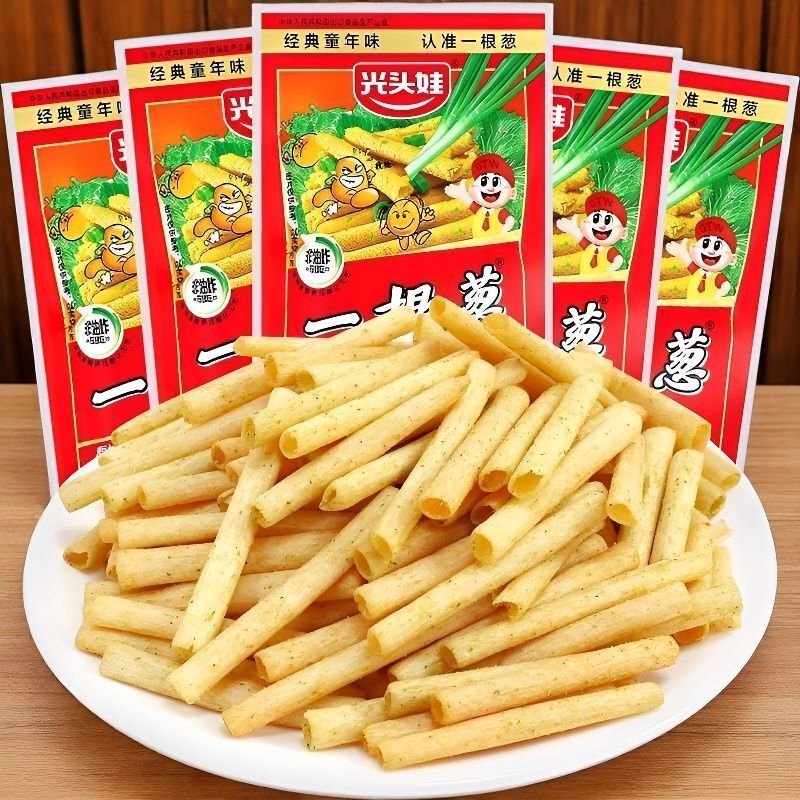 光头娃一根葱葱香味膨化食品非油炸怀旧零食薯条薯片小吃整箱批发