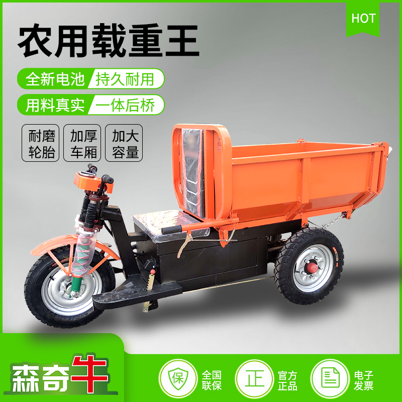 工程电动三轮车农用养殖自卸平板车工地电动灰斗车拉粪电动翻斗车