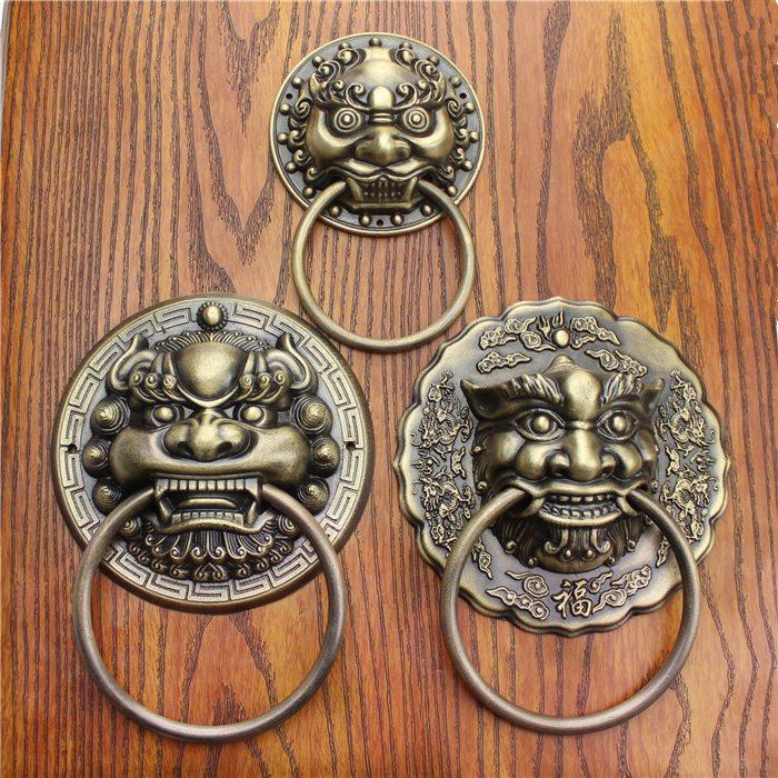 中式大门拉手仿古纯铜狮子头门把手实木门兽头拉环玻璃门大拉手