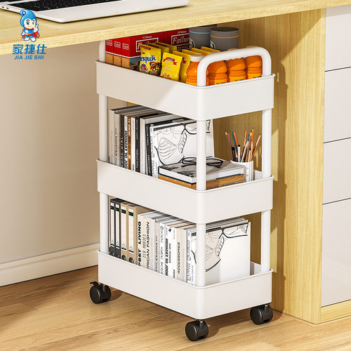 桌下书架落地可移动带轮桌面置物架简易宿舍家用小推车收纳书柜子