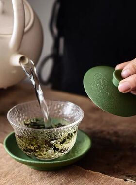 祥云玻璃盖碗茶杯单个不烫手日式泡茶茶碗功夫茶具三才碗盖茶盖碗