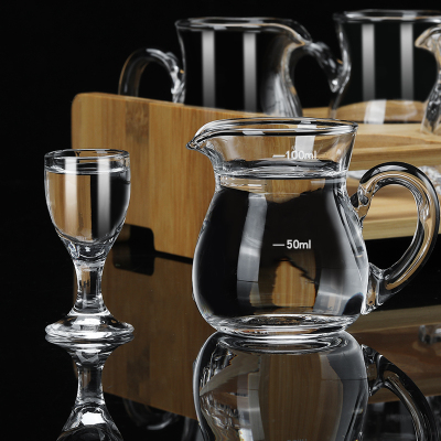 中式玻璃白酒杯套装高脚小酒杯2两分酒壶厚底酒杯一口杯餐厅小杯