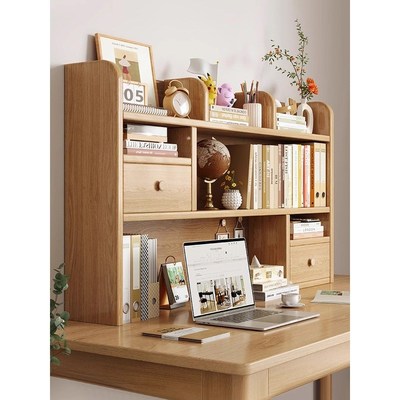 书桌收纳置物架实木桌面书架靠墙置物架简易学生多层小书柜储物架