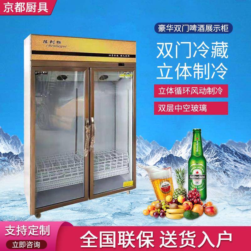 厂家供应豪华双门啤酒展示柜商用立式冷藏保鲜柜双门分体冰箱