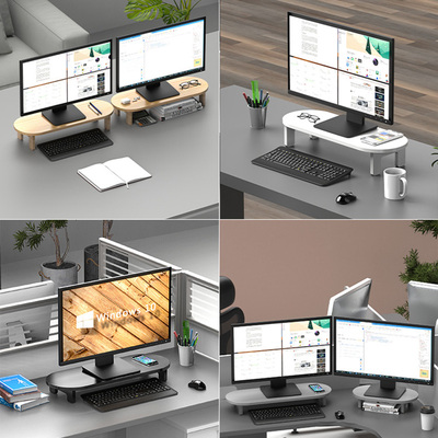 实木电脑显示器双屏增高架支撑架垫高底座转角办公桌面收纳置物架