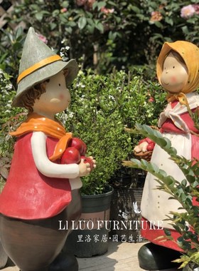 美式乡村花园景观庭院户外落地大摆件男孩女孩人物摆设幼儿园装饰