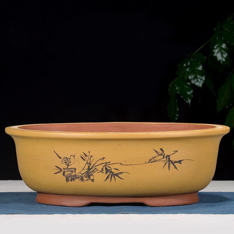 紫砂花盆椭圆形盆景花盆室内盆栽种植盆老桩榕树花盆绿植花卉盆栽