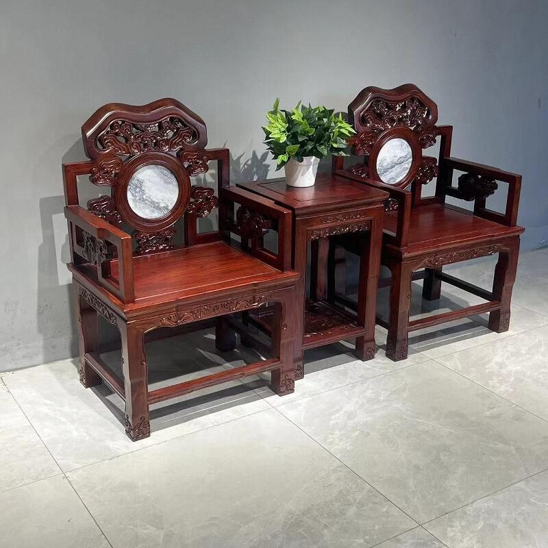 新中式实木圈椅皇宫椅三件套北方老榆木仿古太师椅官帽椅茶椅茶几
