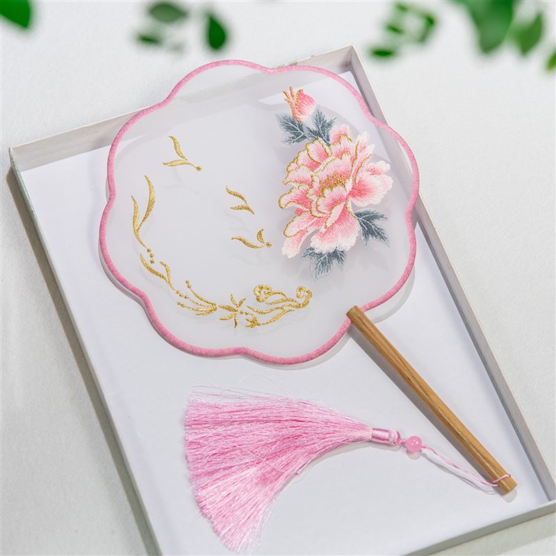 复古团扇旗袍队秧歌队圆扇跳舞走秀团扇舞蹈扇苏绣双面刺绣花扇子