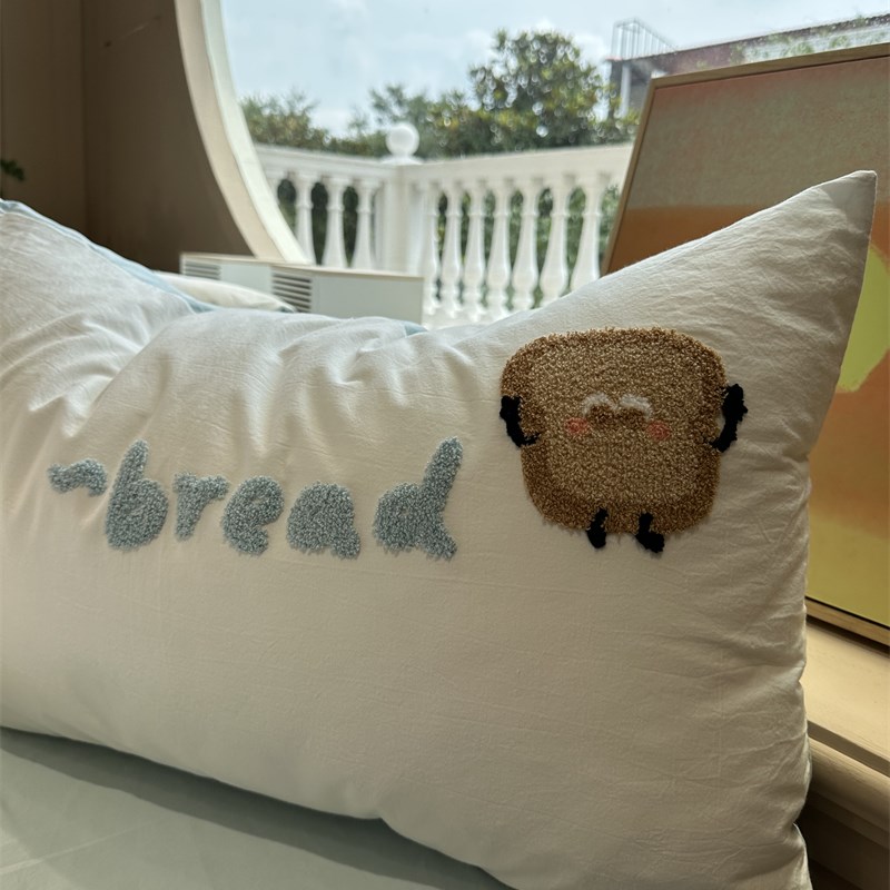 奶fufu~毛巾绣面包牛奶床上四件套全1.5m1.8米公寓被套三件套