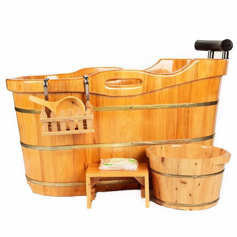 橡木浴桶十年老店信誉好送货美容院泡澡桶木桶浴缸家用洗澡桶
