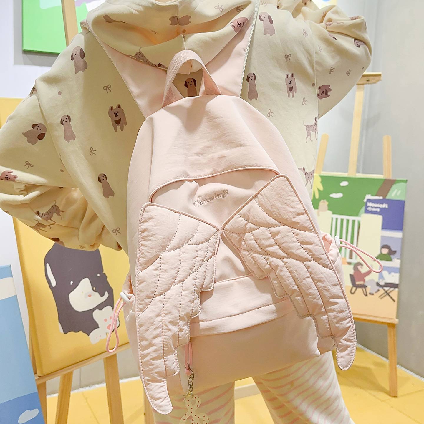 粉色天使翅膀甜美双肩包女初高中