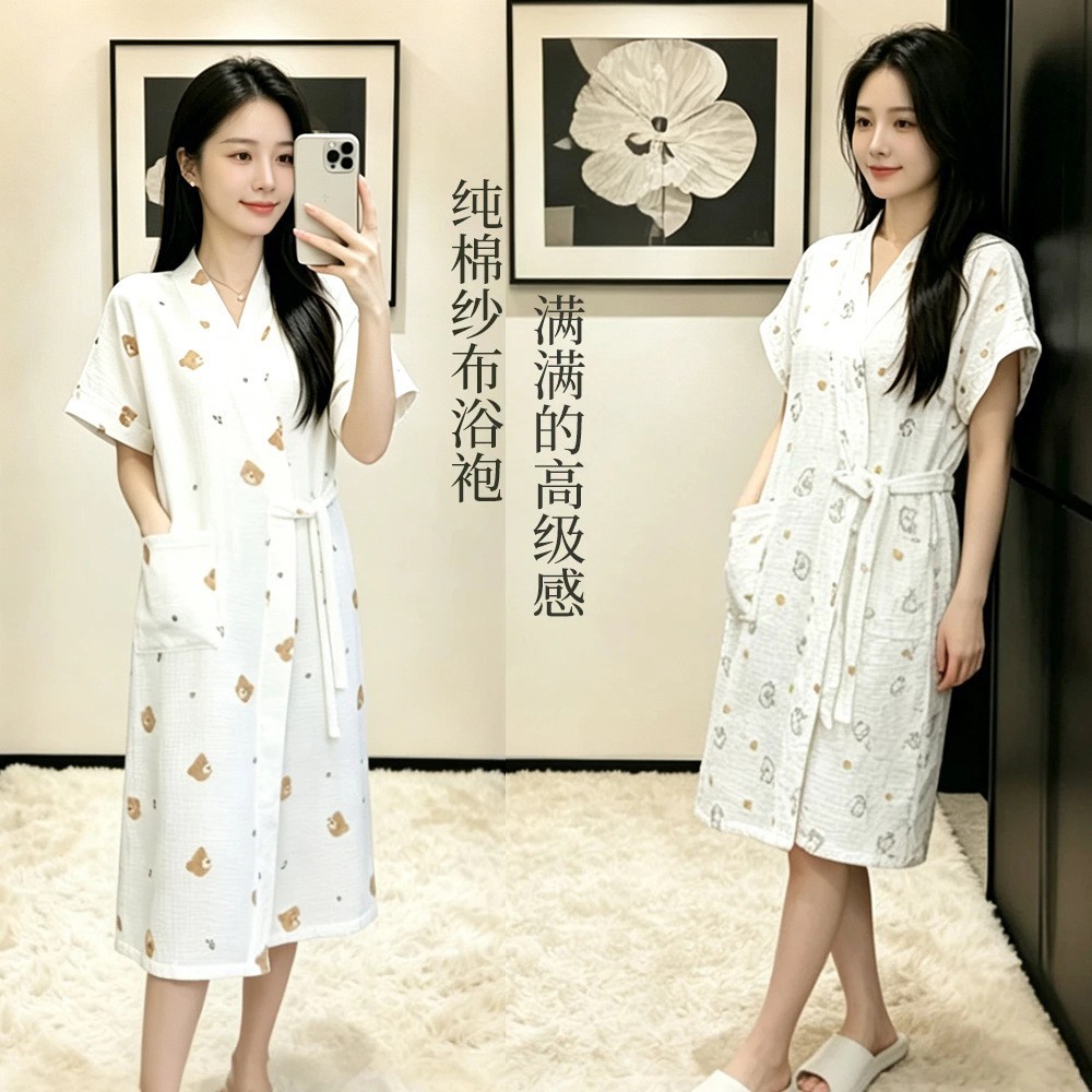 纯棉A类浴袍纱布浴巾夏季女卡通