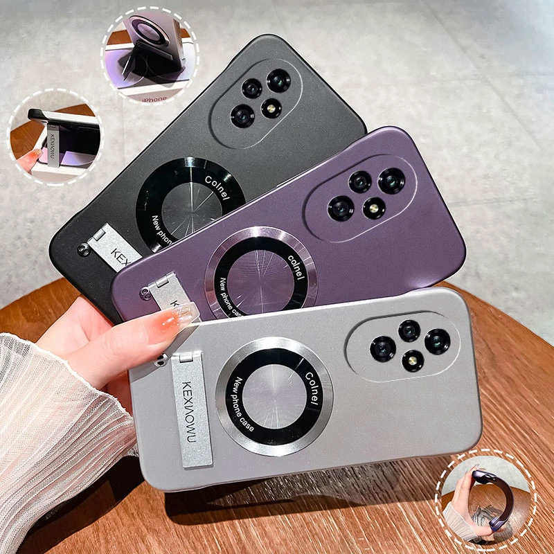 超薄磁吸无边框支架壳适用荣耀200手机壳新款高级感200pro实用防摔不沾指纹裸机手感外壳honor男女简约保护套