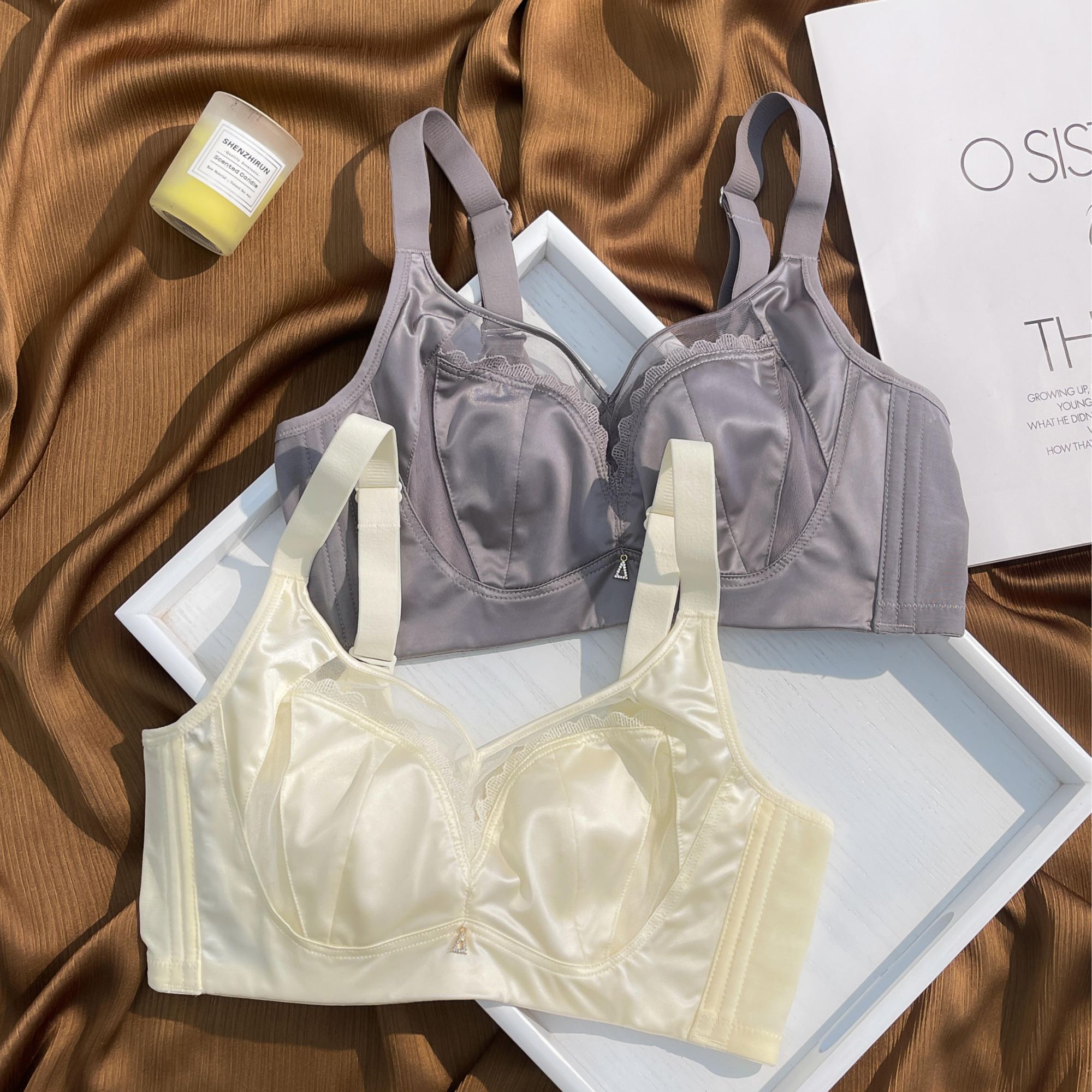 美黛安芬大胸显小无痕内衣女收副乳防下垂薄款软钢圈缎面文胸