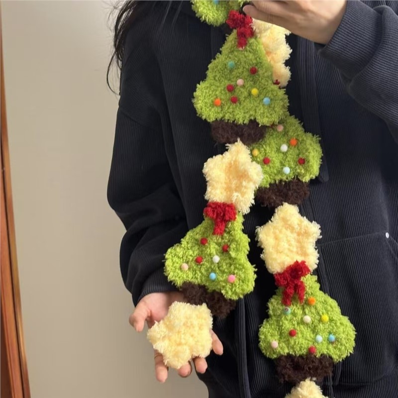 手工圣诞树姜饼人雪人围巾编织diy材料包送女友毛线钩针拼接围脖