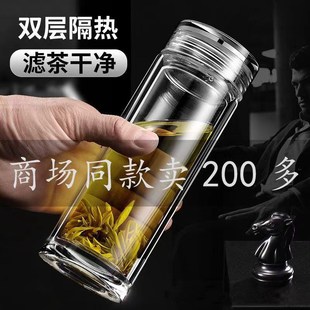 大容量家用耐高温泡茶加厚直筒高级感轻奢车用女 透明玻璃水杯男士