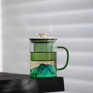 耐热玻璃茶杯个人专用办公杯水杯家用翠山带盖茶水分离过滤泡茶杯